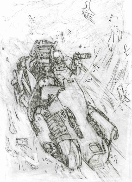 Giménez Juan - 1 Original preliminary drawing - Batman  The Batcycle