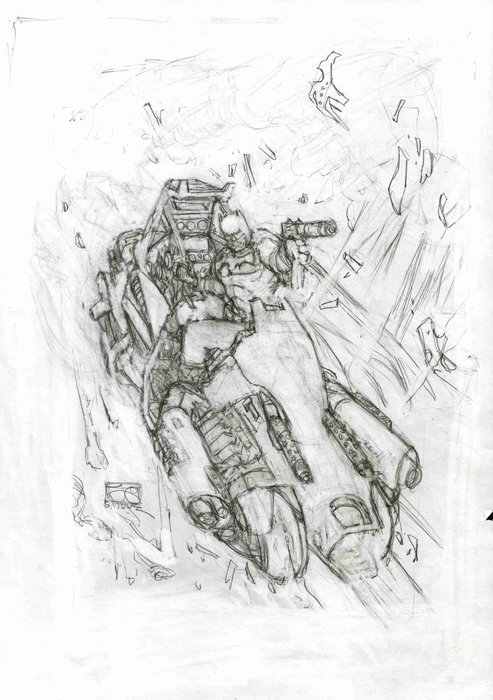 Giménez Juan - 1 Original preliminary drawing - Batman  The Batcycle