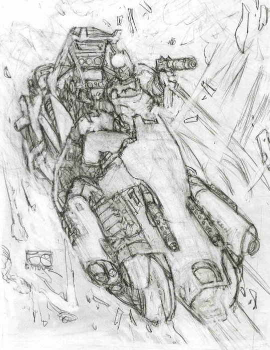 Giménez Juan - 1 Original preliminary drawing - Batman  The Batcycle