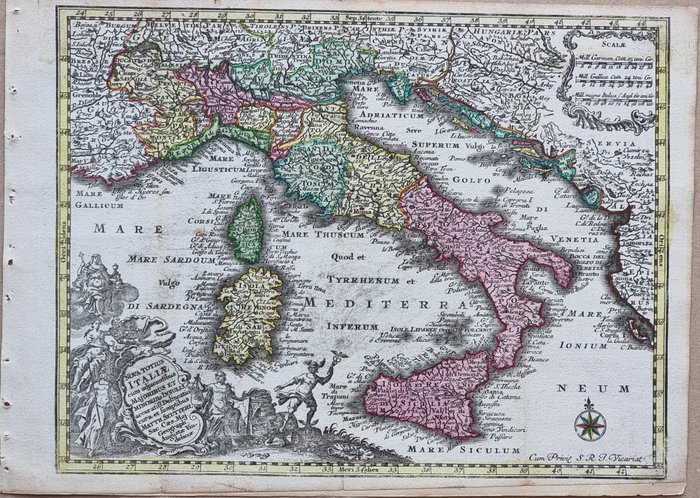 Italien - Kort; Matthäus Seutter (1678 – 1757) - Carta Geografica "Italia" - Nova Totius Italiae - 1751-1760