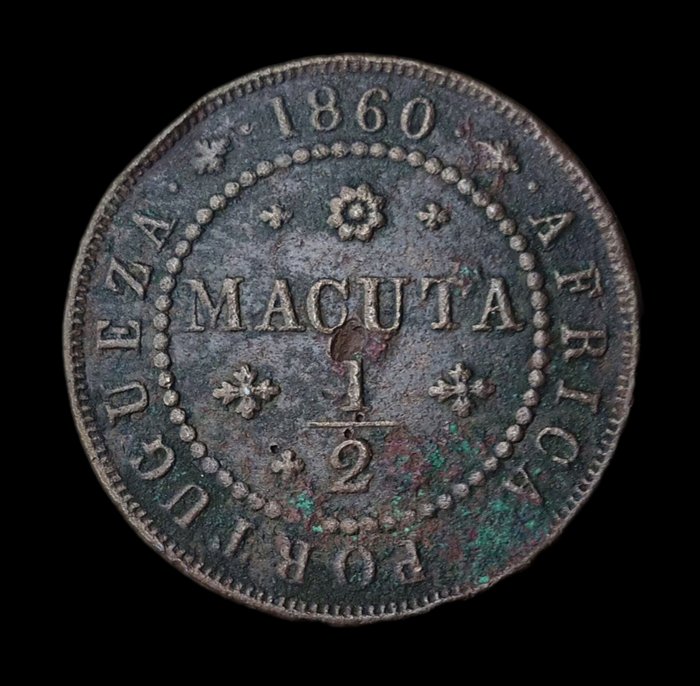 Portugisisk Angola. D. Pedro V (1853-1861). ½ (Meia) Macuta 1860  (Ingen mindstepris)