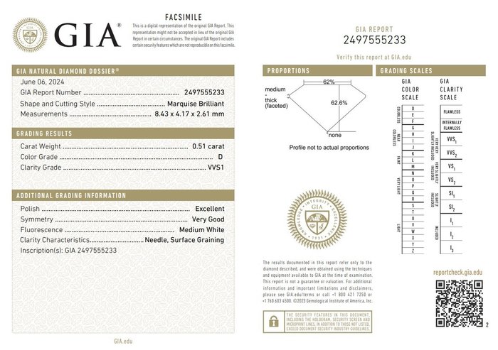 2 pcs Diamant  (Natur)  - 1.01 ct - Marquise - D (farveløs) - VVS1 - Gemological Institute of America (GIA)