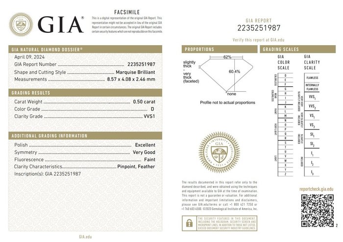 2 pcs Diamant  (Natur)  - 101 ct - Marquise - D (farveløs) - VVS1 - Gemological Institute of America (GIA)