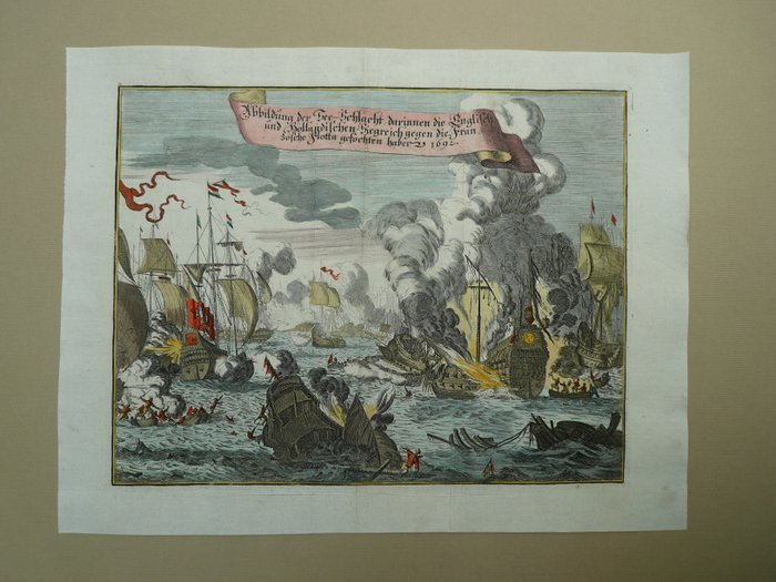 Europa - Frankrig / La Hogue / Normandie; M Merian - Abbildung der See-Schlacht darinnen die Englisch und Hollandischen - 1651-1660