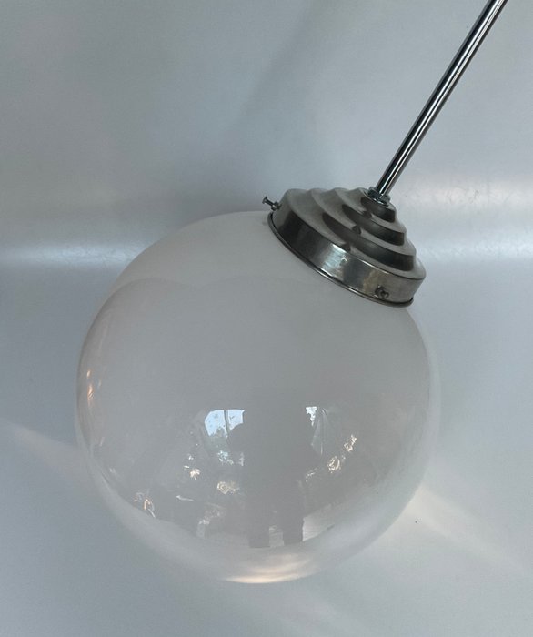 Lampe - Globus lampe - Krom, Opal glas - Autentisk Gispen Skole