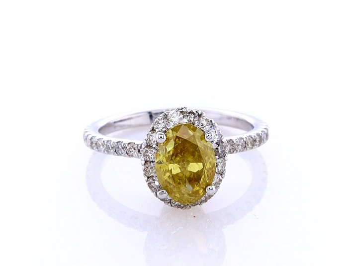 Ring - 14 karat Hvidguld -  1.81ct. tw. Gul Diamant (Naturfarvet) - Diamant