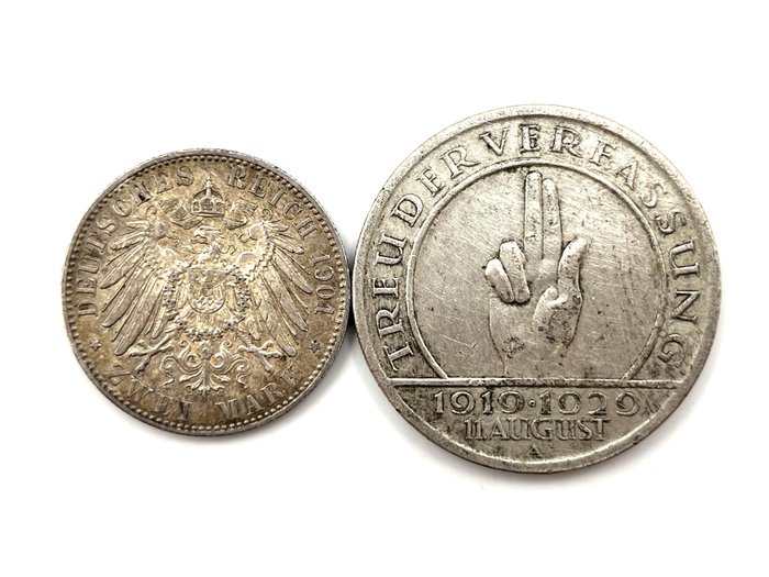 Tyskland Tyskland Preussen Tyskland Weimarrepublikken 2  5 Reichsmark (lot de 2 monnaies) 1901/1929  (Ingen mindstepris)