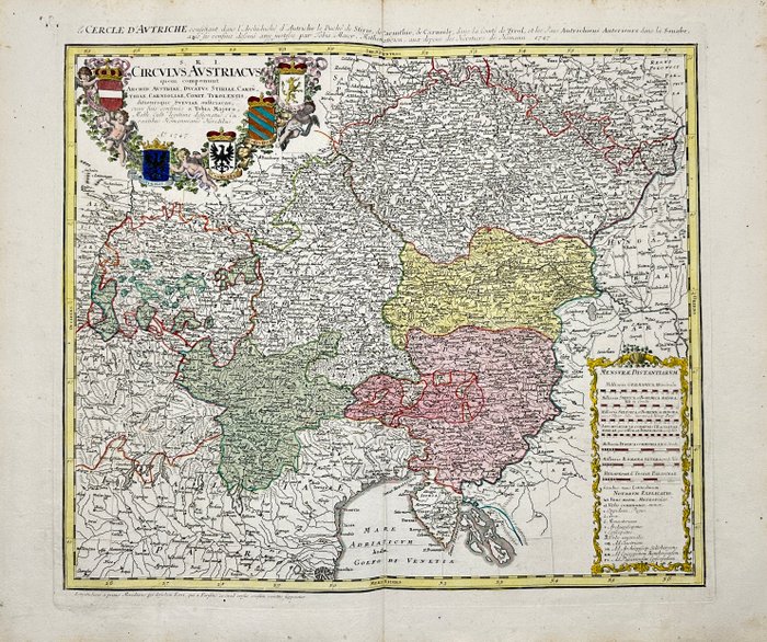 Europa - Tjekkiet, Østrig og Norditalien; Johann Baptist Homann - Circulus Austriacus quem coponunt Archid Austríae, Ducatus Stitiae, Carinthiae, Carnioliae, Comit - 1721-1750