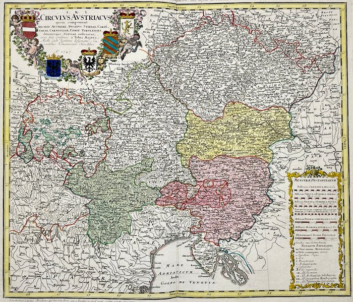 Europa - Tjekkiet, Østrig og Norditalien; Johann Baptist Homann - Circulus Austriacus quem coponunt Archid Austríae, Ducatus Stitiae, Carinthiae, Carnioliae, Comit - 1721-1750