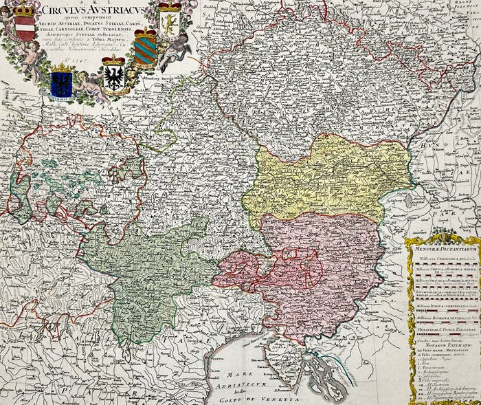 Europa - Tjekkiet, Østrig og Norditalien; Johann Baptist Homann - Circulus Austriacus quem coponunt Archid Austríae, Ducatus Stitiae, Carinthiae, Carnioliae, Comit - 1721-1750