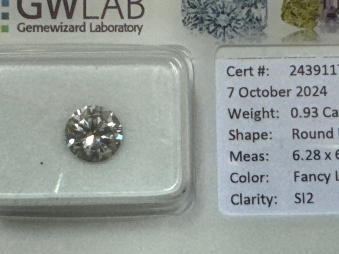 Ingen mindstepris - 1 pcs Diamant  (Naturfarvet)  - 0.93 ct - Rund - Fancy light Grå - SI2 - Gemewizard Gemological Laboratory (GWLab)