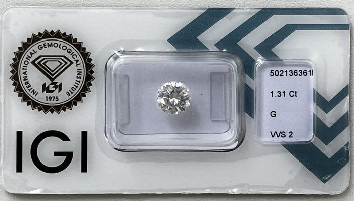 1 pcs Diamant  (Natur)  - 131 ct - Rund - G - VVS2 - International Gemological Institute (IGI)