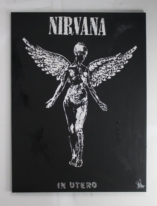 Nirvana - Kurt Cobain - handpainted and signed painting - by artist Vincent Mink.