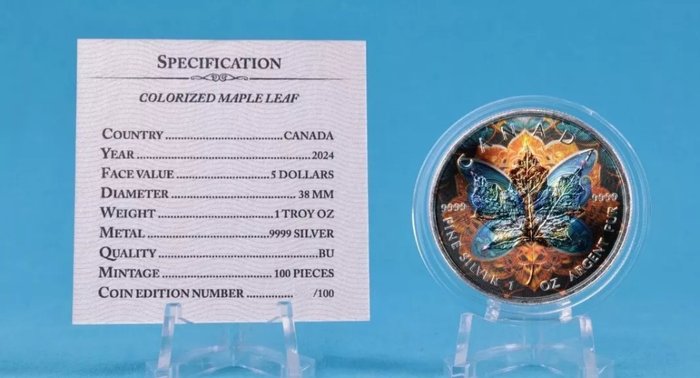 Canada. 5 Dollars 2024 Maple Leaf - Butterfly, 1 Oz (.999)  (Ingen mindstepris)