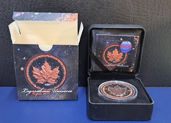 Canada. 5 Dollars 2016 Maple Leaf - Logarithmic Universe - Black Ruthenium and rose gold, 1 Oz (.999)  (Ingen mindstepris)