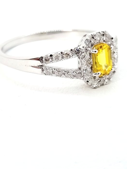 Ring - 18 kraat Hvidguld Safir - Diamant