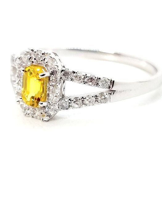 Ring - 18 kraat Hvidguld Safir - Diamant