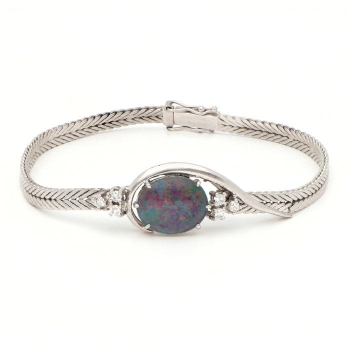 Armbånd - 14 karat Hvidguld Diamant (Natur)  - Triplet Opal