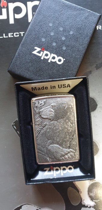 Zippo - Original Zippo Rarität Grizzley Bär 3D Emblem - Lighter - Chrome