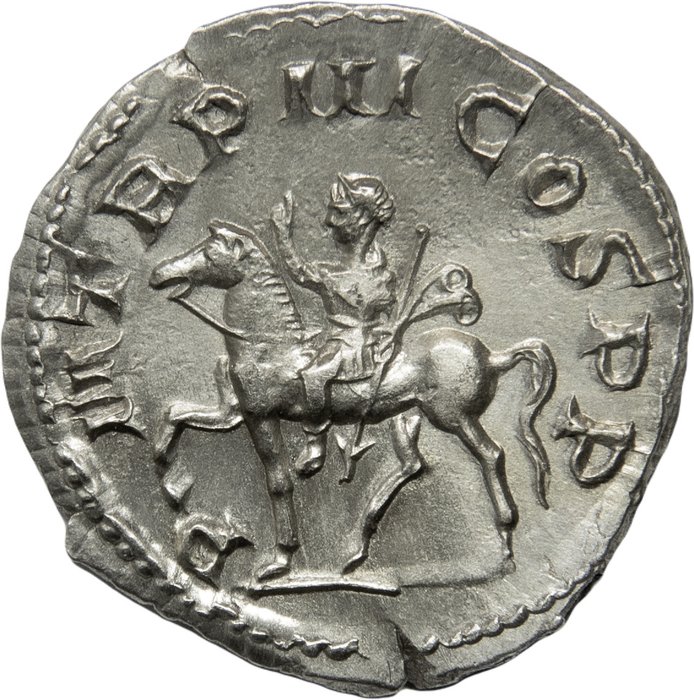 Romarriket Gordian III (AD 238-244) Denarius Minted in Rome 241 P M TR P III COS P P Gordian III on horseback left