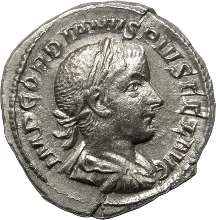 Romarriket Gordian III (AD 238-244) Denarius Minted in Rome 241 P M TR P III COS P P Gordian III on horseback left