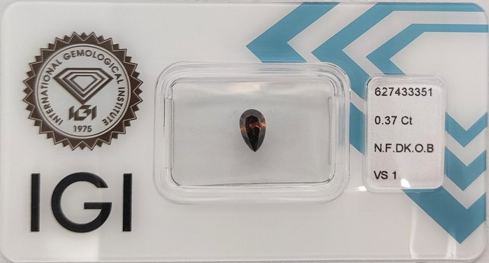 Ingen mindstepris - 1 pcs Diamant  (Naturfarvet)  - 0.37 ct - Pære - Fancy dark Orange Brun - VS1 - International Gemological Institute (IGI)