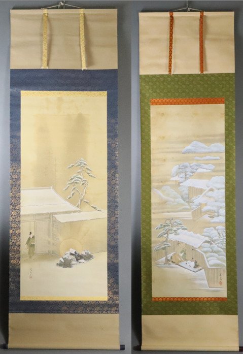 Snescene hængende ruller med kunstnersignatur - Japan - Shōwa-periode (1926-1989)