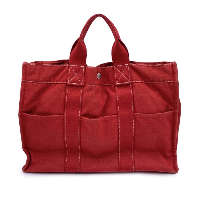 Hermès - Vintage Red Canvas Cotton Fourre Tout MM Bag - Mulepose