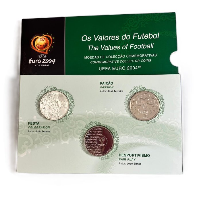 Portugal 8 Euro 2004 Set The Values Of Football - Commemorative Collector Silver Coins (3 coins)  (Ingen mindstepris)