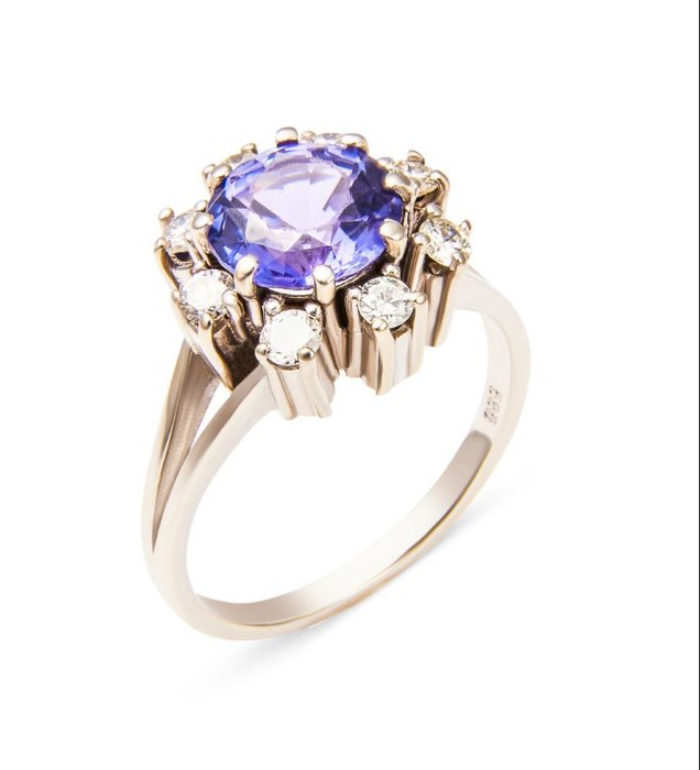 Cocktailring - 14 karat Hvidguld -  1.94ct. tw. Tanzanit - Diamant - Unik Dia Tanzanite Ring