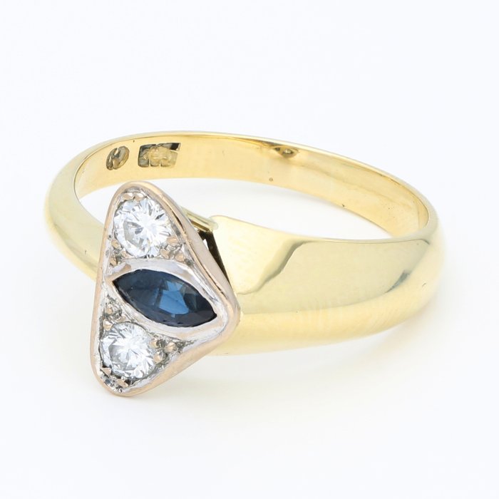 Ring - 14 karat Gulguld Diamant (Natur)  - Safir