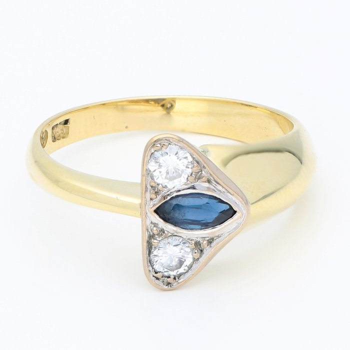 Ring - 14 karat Gulguld Diamant (Natur)  - Safir