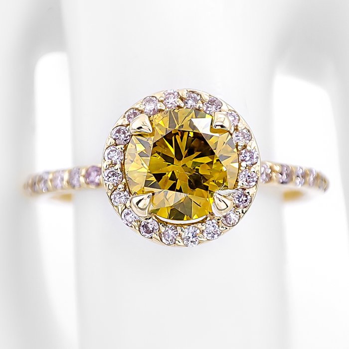 Ring - 14 karat Gulguld -  1.14ct. tw. Gul Diamant (Naturfarvet) - Diamant