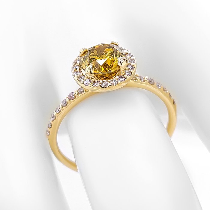 Ring - 14 karat Gulguld -  1.14ct. tw. Gul Diamant (Naturfarvet) - Diamant