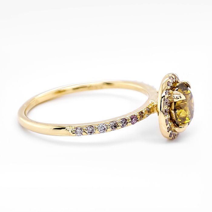 Ring - 14 karat Gulguld -  1.14ct. tw. Gul Diamant (Naturfarvet) - Diamant