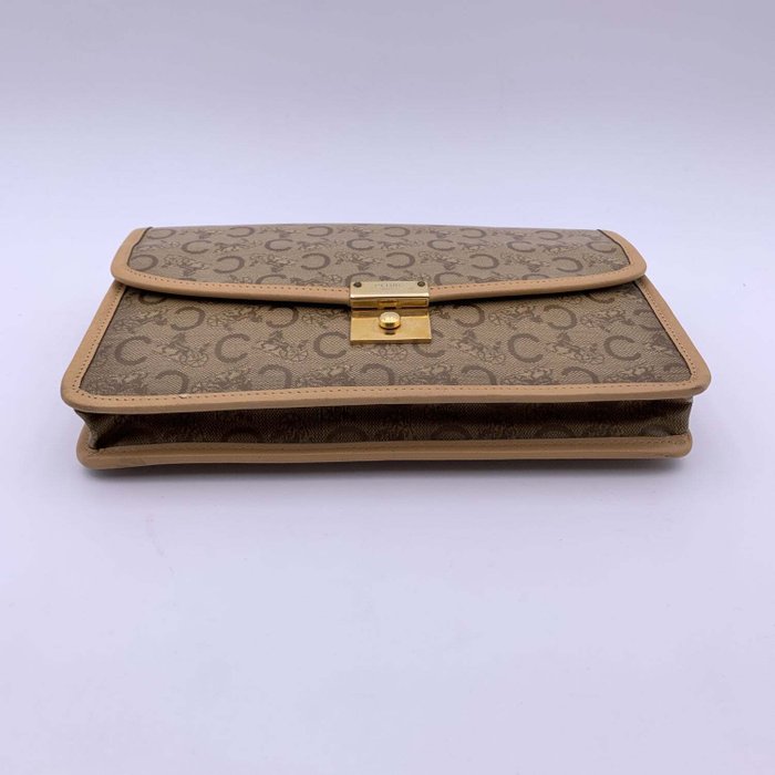 Céline - Vintage Beige Vinyl C Macadam Canvas Clutch Bag Purse - Håndtaske uden hank