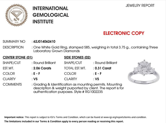 Ring - 14 karat Hvidguld -  2.37ct. tw. Diamant (Laboratoriedyrket) - Diamant