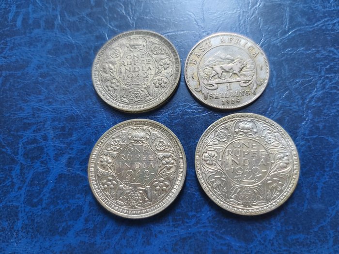 Europa, England, Holland. George IV. Lot of 9 silver coins-1 Rupee-1940/1942+1925  (Ingen mindstepris)