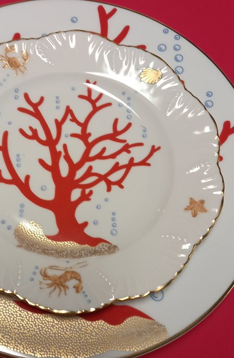 Atmospheria  Limoges - Bordservice (35) - Le roi corail og ramage corail med 24 karat guld - Porcelæn