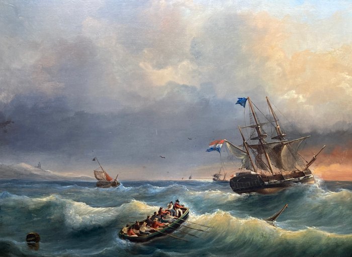 Johannes Cornelius Haccou (1798-1839) - Shipping in rough waters off the dutch coast