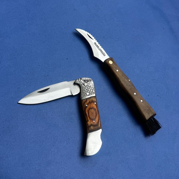 Køkkenkniv - Chef's knife - Knogle, Stål, Legendarisk køkken + lommeknive - lige fra landsbyen Laguiole - Par gamle stav  - Frankrig