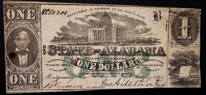 Förenta staterna - Obsolete currency 1 Dollar 1800's - Alabama  (Ingen mindstepris)