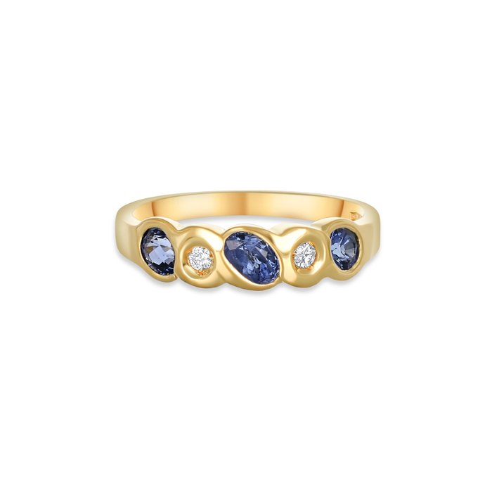 Ring - 18 kraat Gulguld -  0.47ct. tw. Safir - Diamant