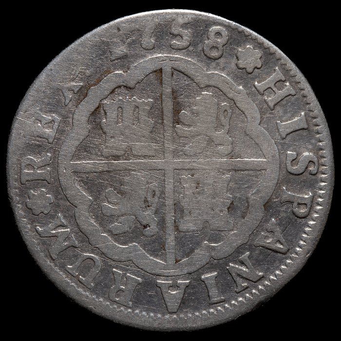 Spanien. Ferdinand 6.. 2 Reales 1758 Sevilla JV  (Ingen mindstepris)