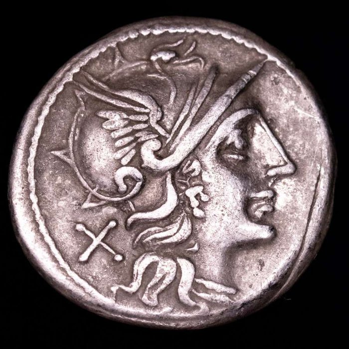 Romerska republiken. Pinarius Natta, 149 BC. Denarius Rome mint, 149 BC. NATĀ / ROMA. Victory driving biga right, holding reins and whip.  (Ingen mindstepris)