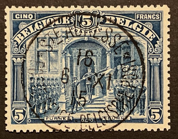 Belgien 1905 - Udgave 1915 Visninger - 5 francs "Ste ADRESSE POSTE BELGE BELGISCHE POST" - Tentoonstellingsafstempeling - OBP 147