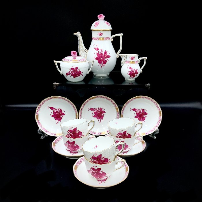 Herend - Coffee Set for 6 Persons (15 pcs) - "Chinese Bouquet Apponyi Pink" - Kaffeservice - Håndmalet porcelæn