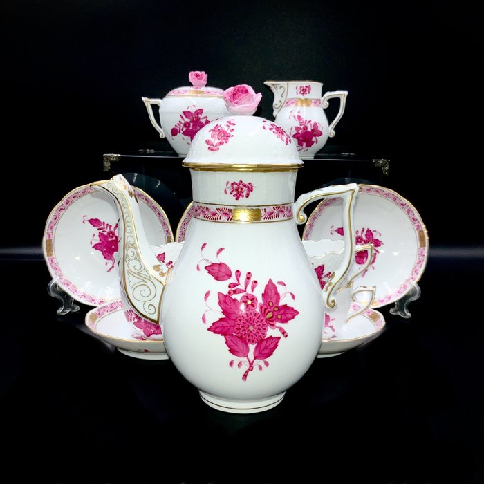 Herend - Coffee Set for 6 Persons (15 pcs) - "Chinese Bouquet Apponyi Pink" - Kaffeservice - Håndmalet porcelæn