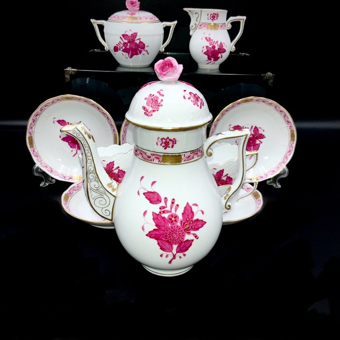 Herend - Coffee Set for 6 Persons (15 pcs) - "Chinese Bouquet Apponyi Pink" - Kaffeservice - Håndmalet porcelæn