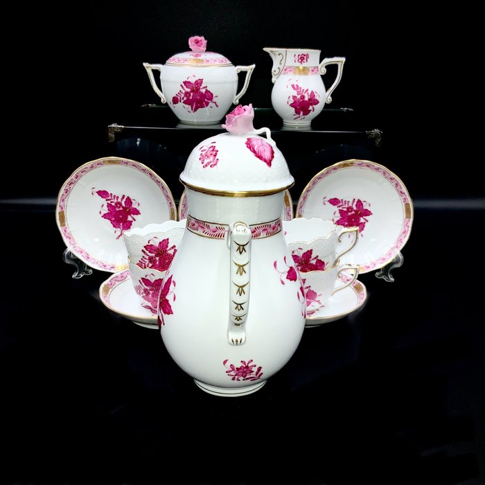 Herend - Coffee Set for 6 Persons (15 pcs) - "Chinese Bouquet Apponyi Pink" - Kaffeservice - Håndmalet porcelæn